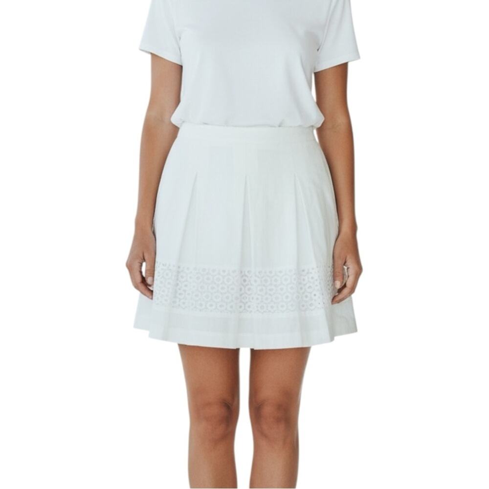 NWT LOFT White Linen Pleated Short Skirt 14